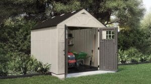 Suncast Tremont Resin Shed - Backyard Storage Unit Storage for Lawn Mower, Garden Equipment & Outdoor Tools