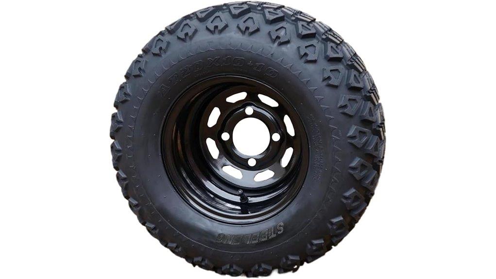 10 inch black steel wheels with tires