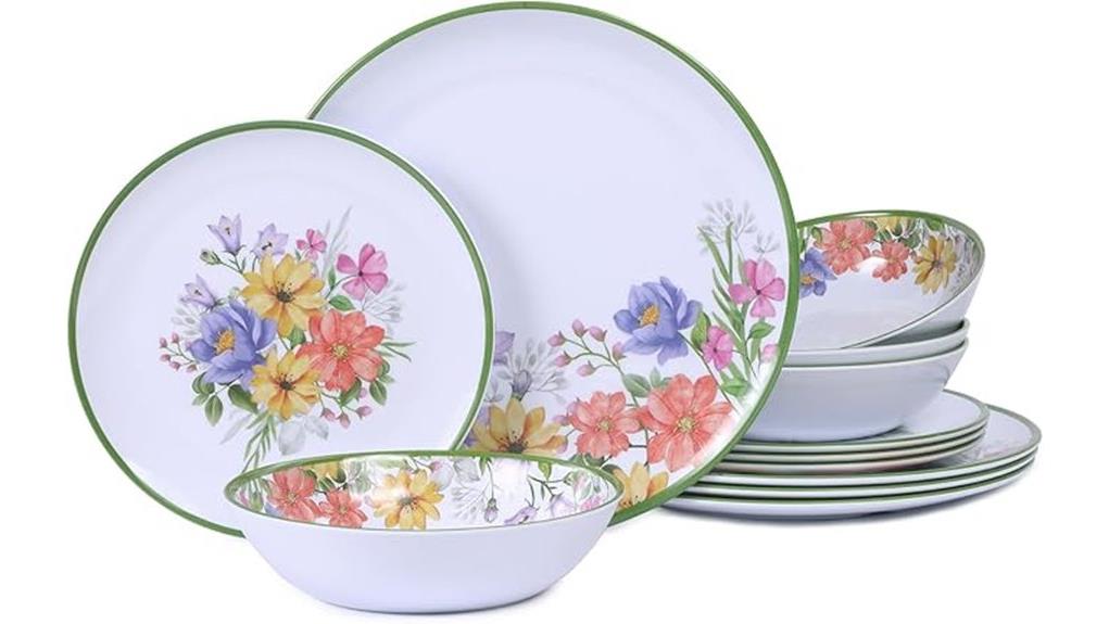 12 piece floral melamine dinnerware