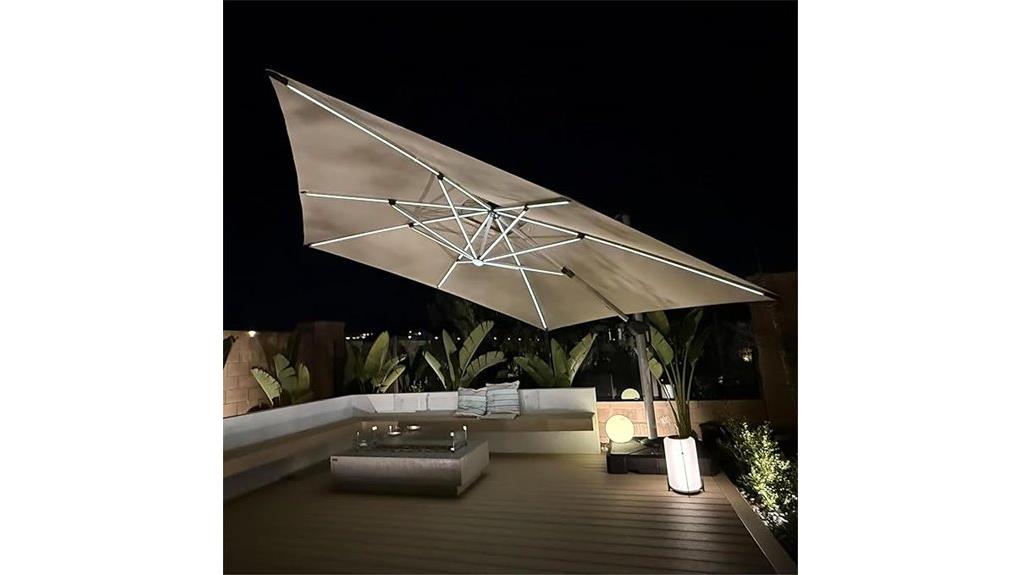 12ft solar lit beige umbrella