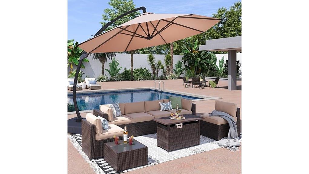 beige 9 piece patio set
