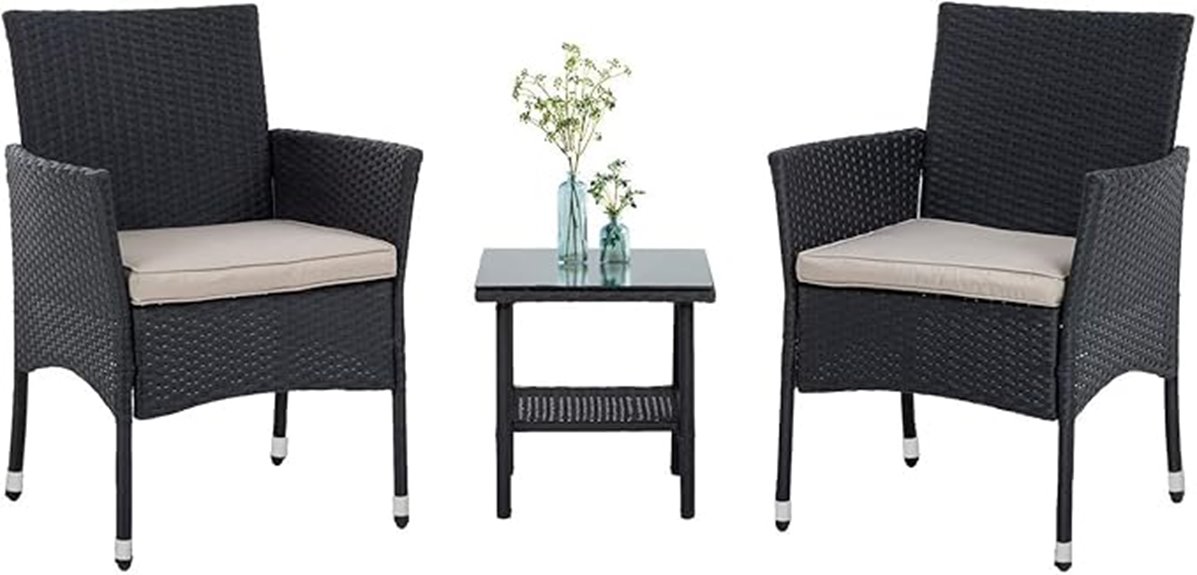 black wicker patio bistro set