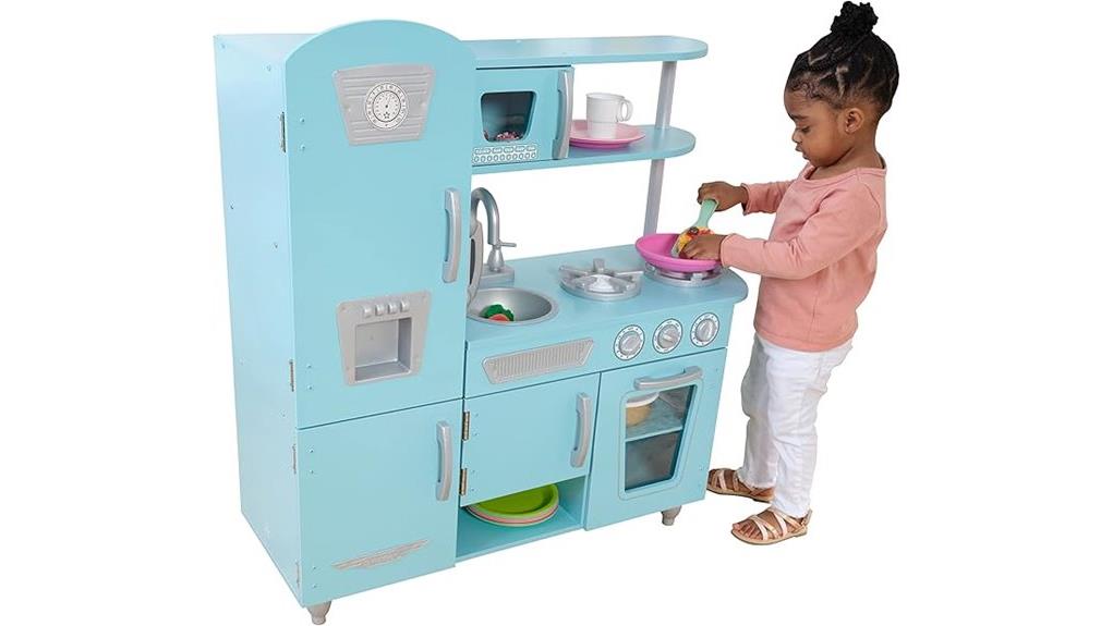 blue vintage wooden play kitchen