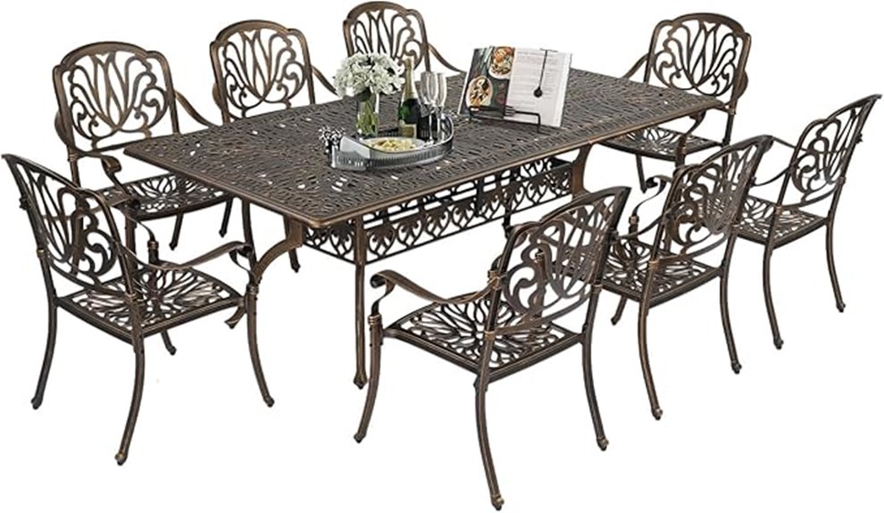 cast aluminum nine piece dining