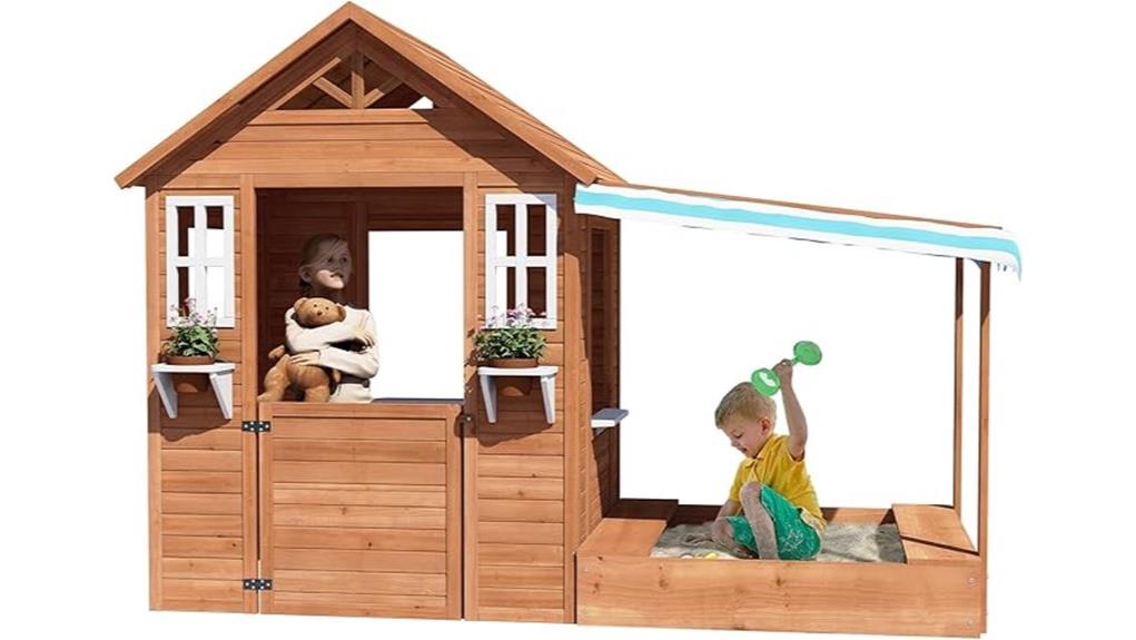 children s wooden playhouse with sandbox