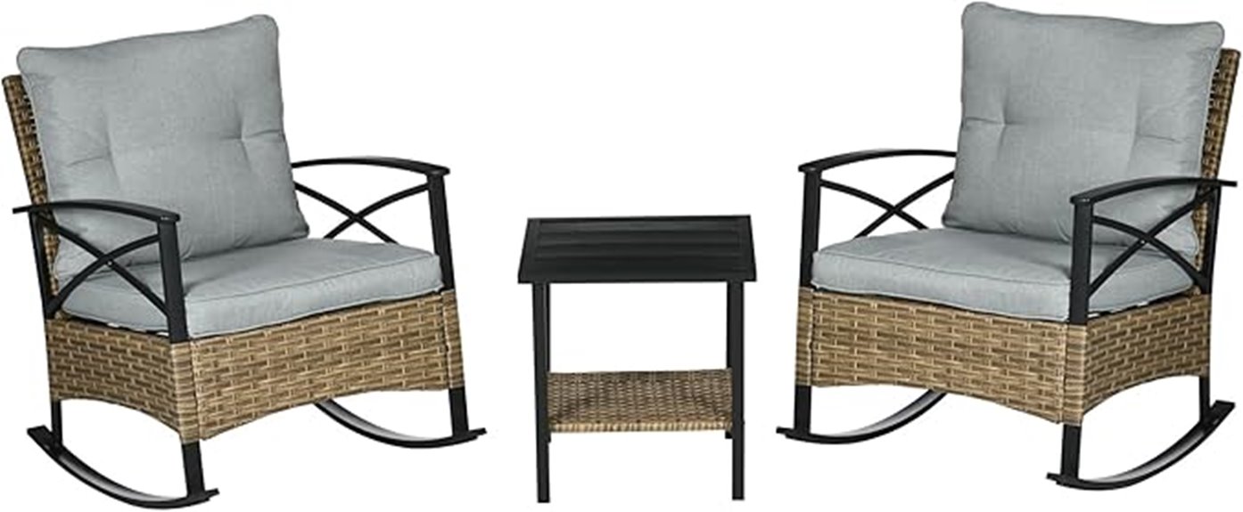 outdoor cushioned rocking trio