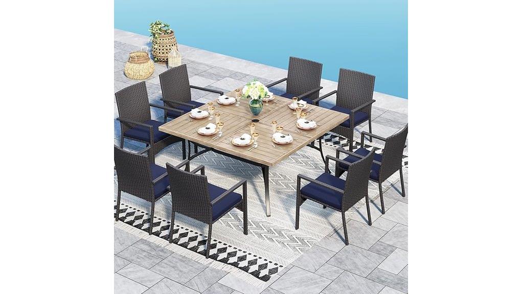 outdoor nine piece wicker dining set