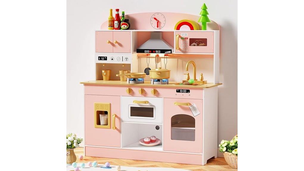 pink wooden play kitchen