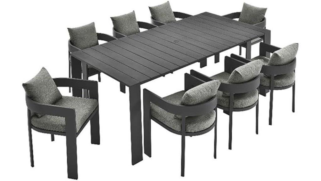 powder coated aluminum nine piece dining
