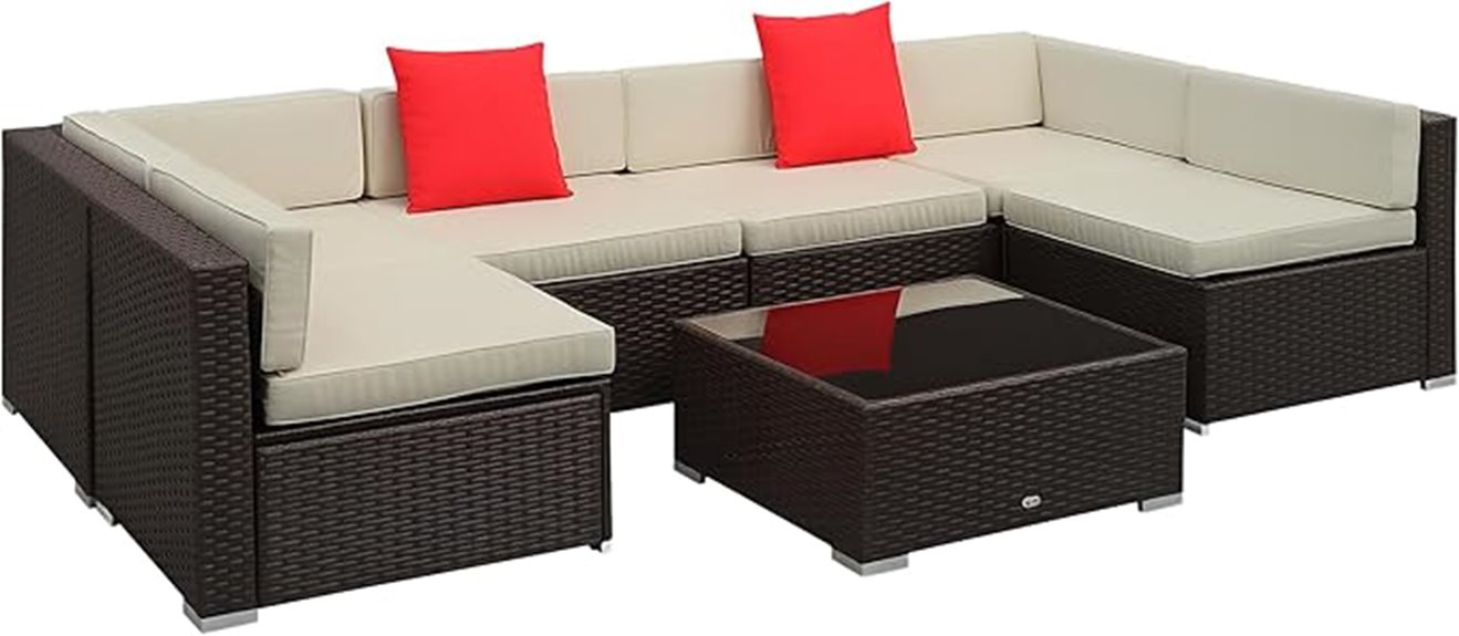 seven piece cushioned patio set