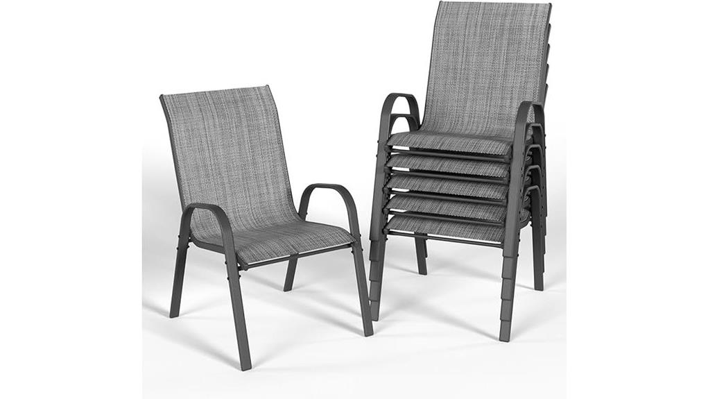 six grey outdoor dining chairs