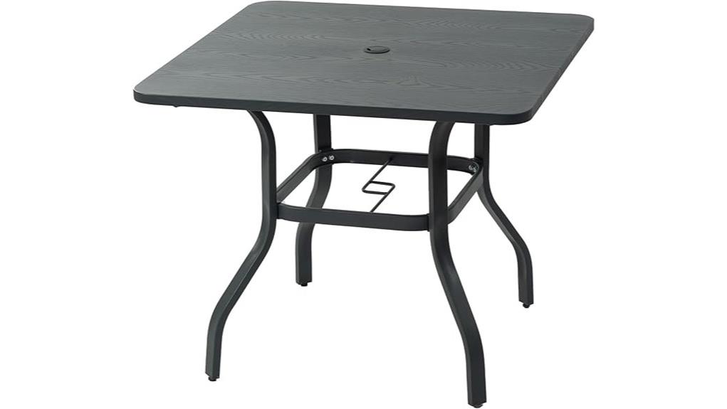 spacious weatherproof square table