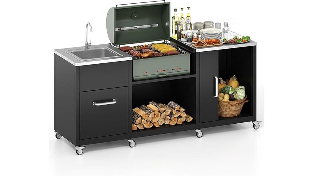 spacious weatherproof stainless steel workspace