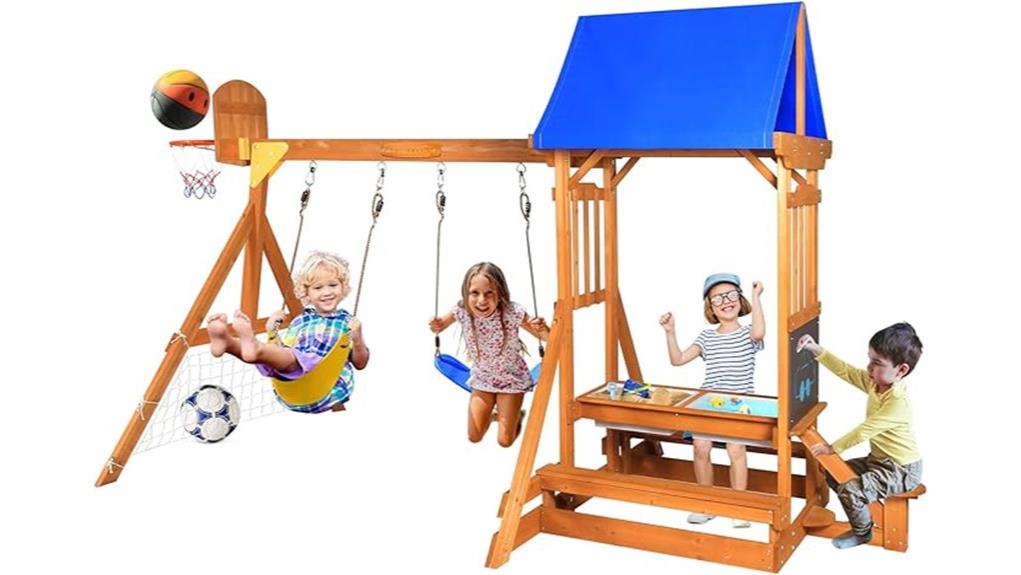 6 in 1 backyard wooden playset
