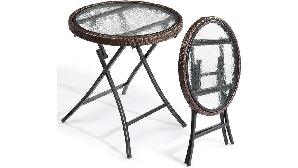 brown rattan folding glass table