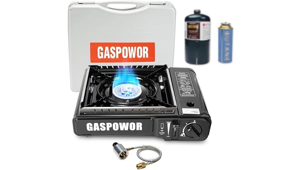 dual fuel camp stove with windblocker