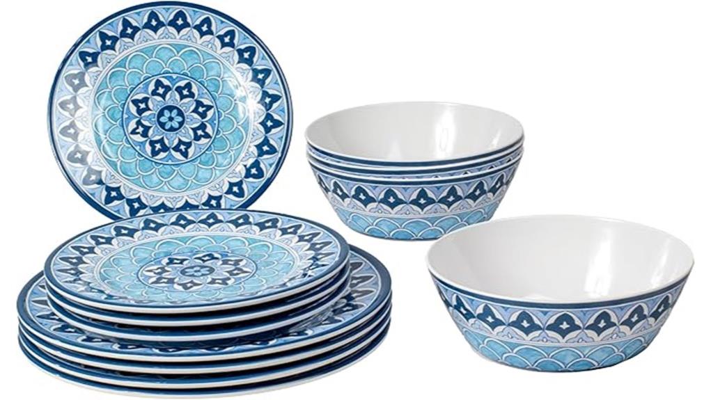 durable 12 piece blue melamine set