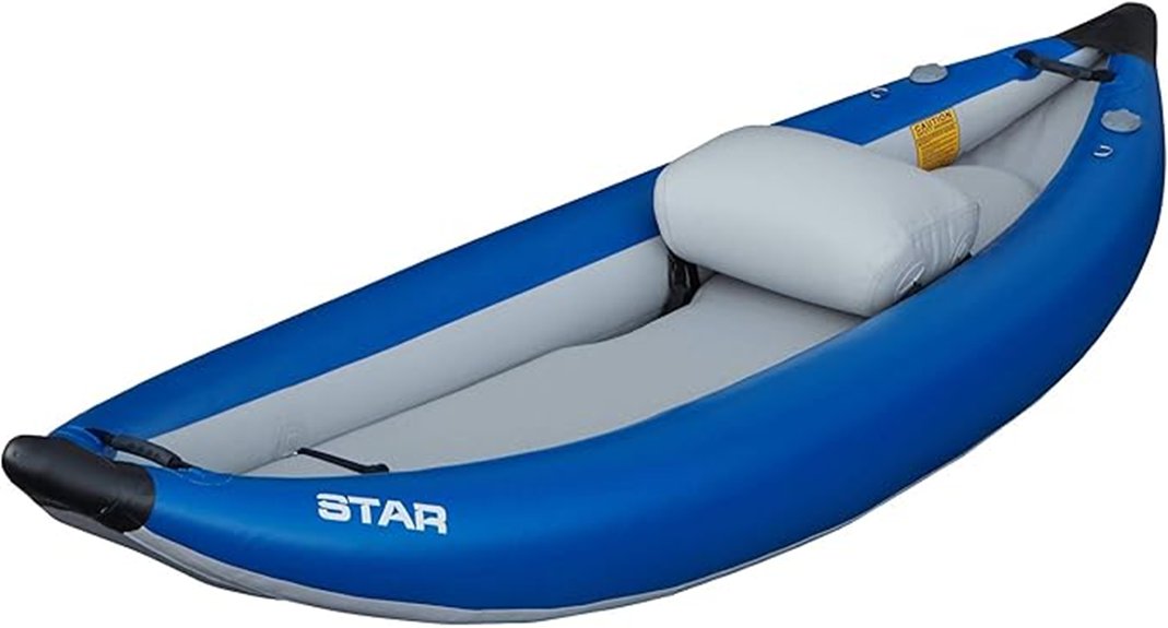 inflatable blue single person kayak