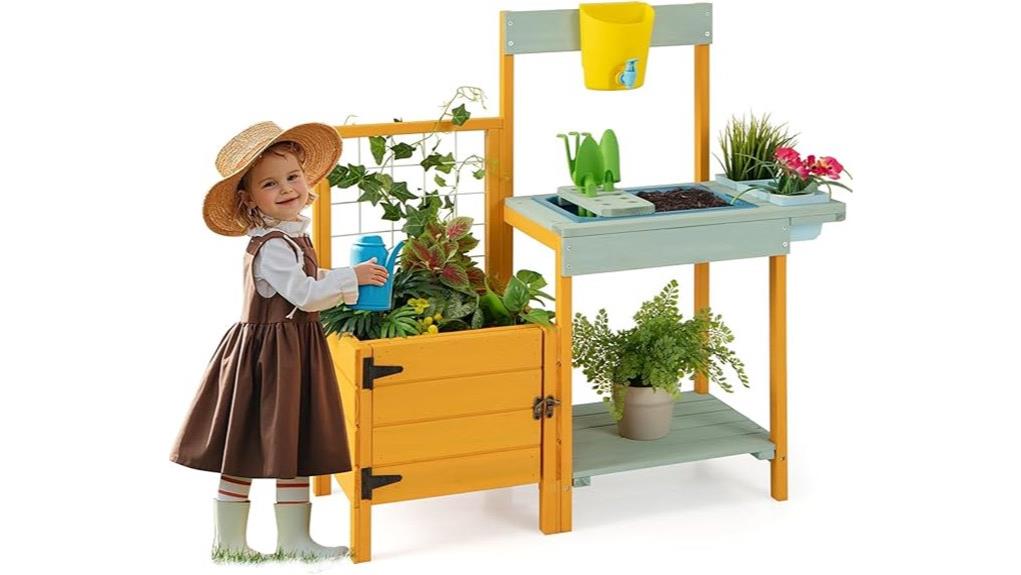 kids wooden potting bench table