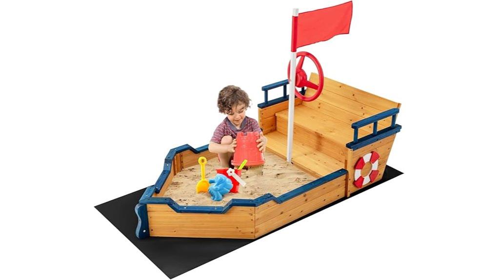 pirate themed wooden sandbox playtime