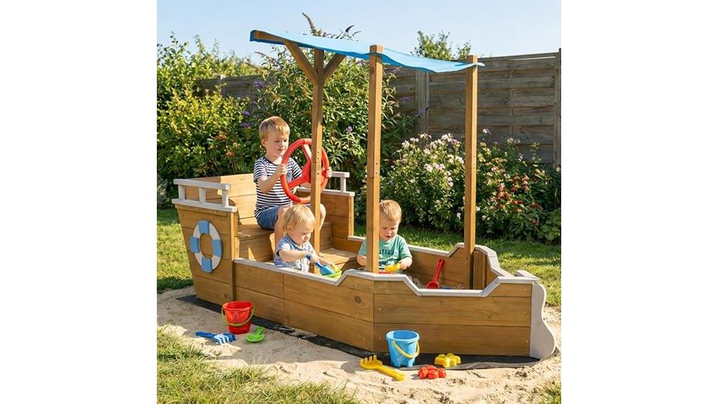wooden ship shaped sandbox toy