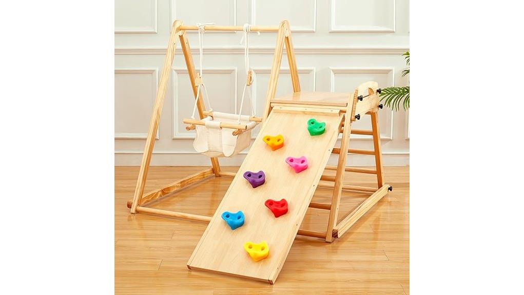 wooden toddler swing slide set