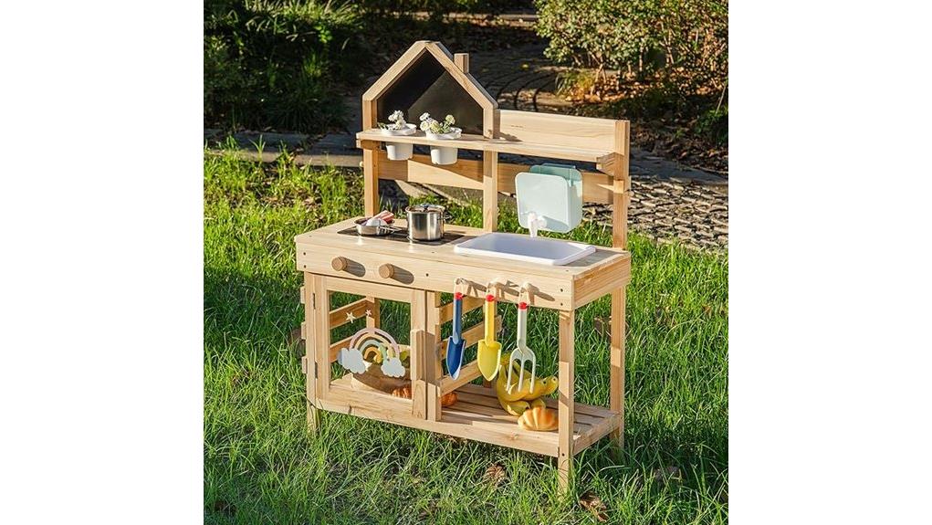 woodland themed pretend outdoor kitchen